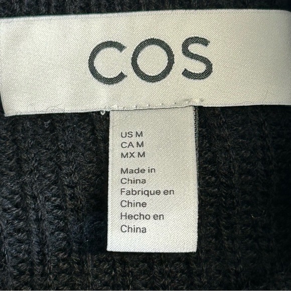 COS Wool Blend Black and Off White Striped Zip Sweater Size Medium *Small Flaw - Picture 2 of 9